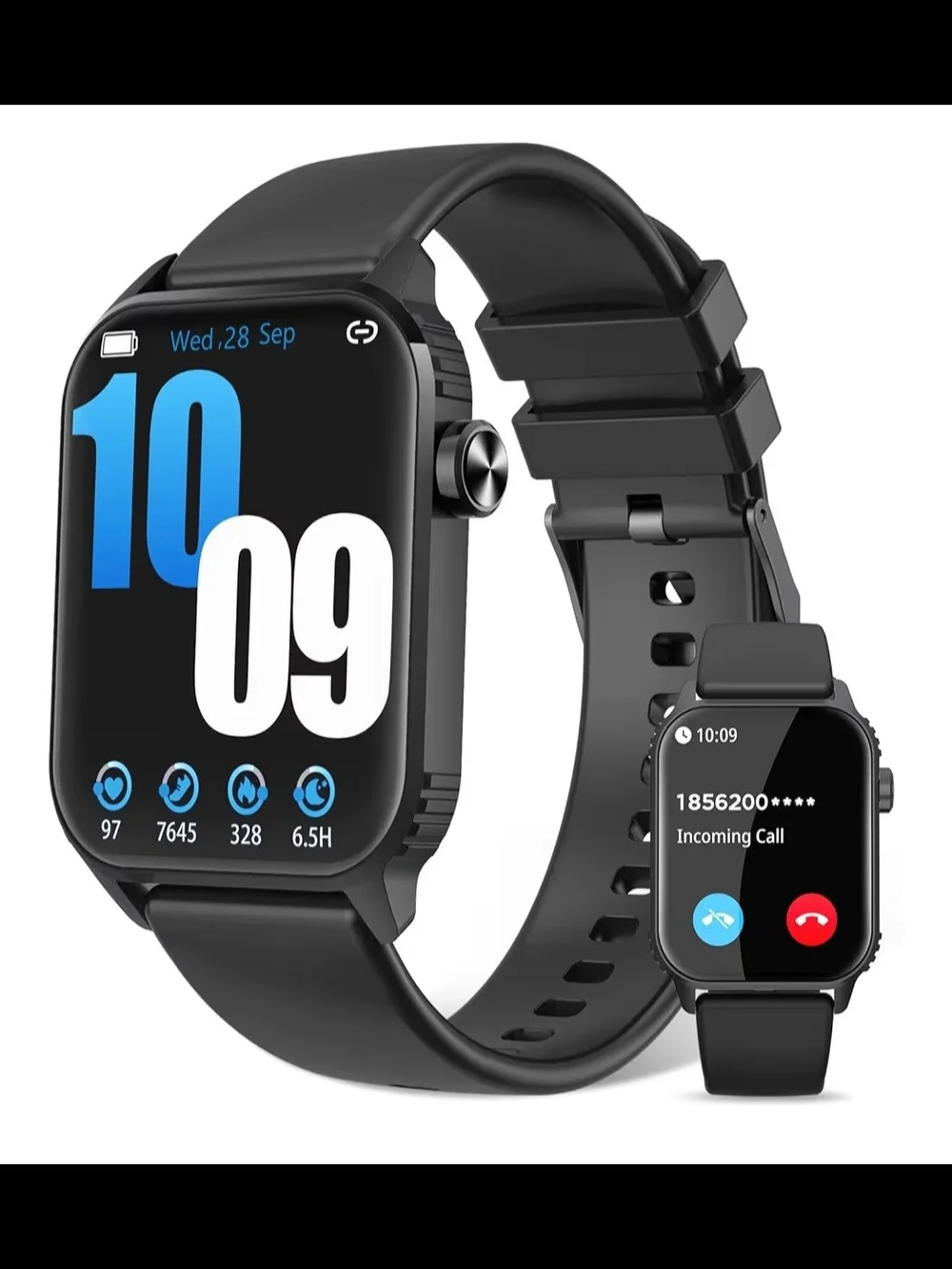 Smart Fitness Watch with Black Silicone Band